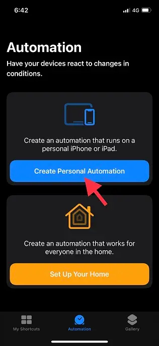 دکمه «Create Personal Automation» را بزنید.